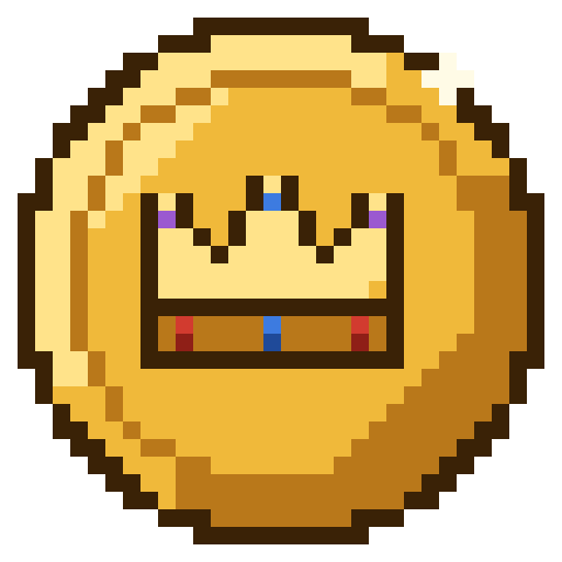 Realm of Coin Design logo: a pixel-art gold coin with a jewelled crown